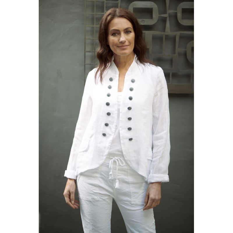  Italian Star Military Style Linen Jacket - White