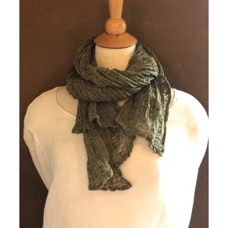Linseed Designs - Khaki - hand loomed linen gauze scarf 