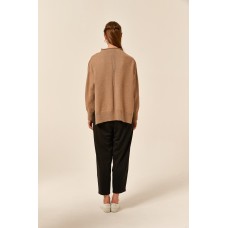 Tirelli high neck relaxed fit cotton blend jumper  - coffee
