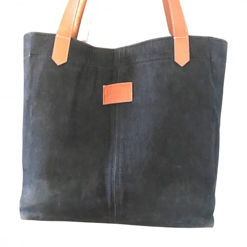  Canvas Tote Bag - Charcoal - Leather Straps