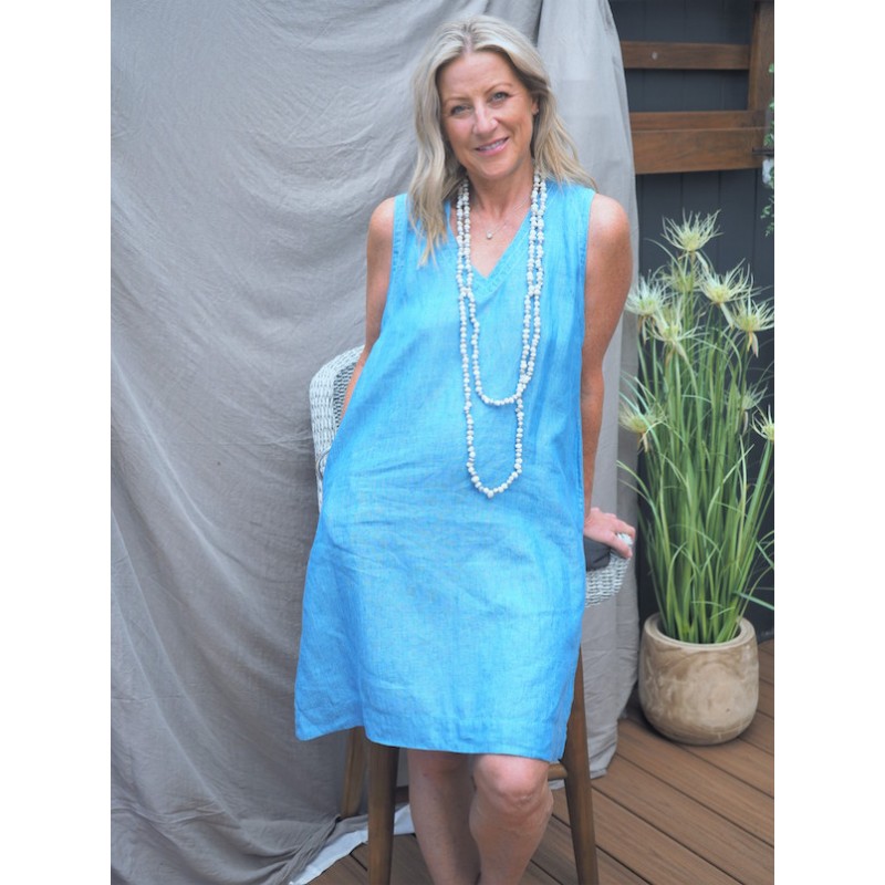 Linseed Designs ocean blue linen Kelli dress 