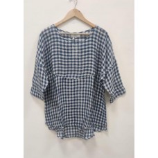 Linseed Designs blue and white checked Linen gauze shirt 